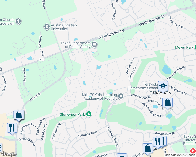 map of restaurants, bars, coffee shops, grocery stores, and more near 200 Birkshire Drive in Georgetown