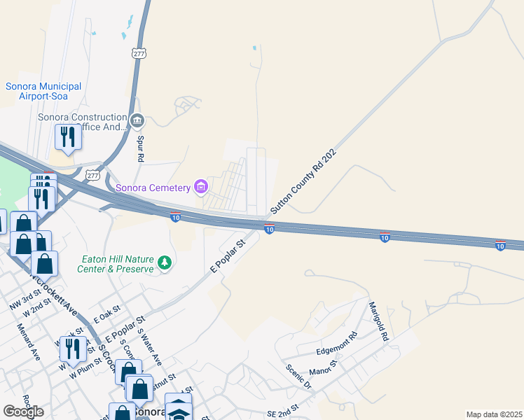 map of restaurants, bars, coffee shops, grocery stores, and more near 101 Deerwood Drive in Sonora