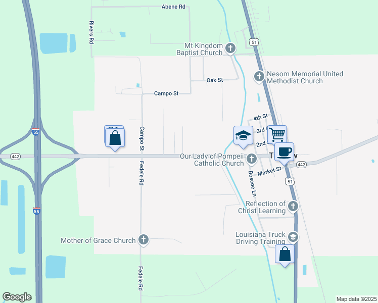 map of restaurants, bars, coffee shops, grocery stores, and more near 14265 Louisiana 442 in Tickfaw