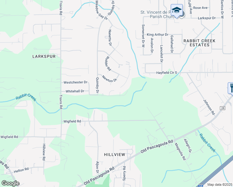 map of restaurants, bars, coffee shops, grocery stores, and more near 6974 Westchester Drive in Mobile