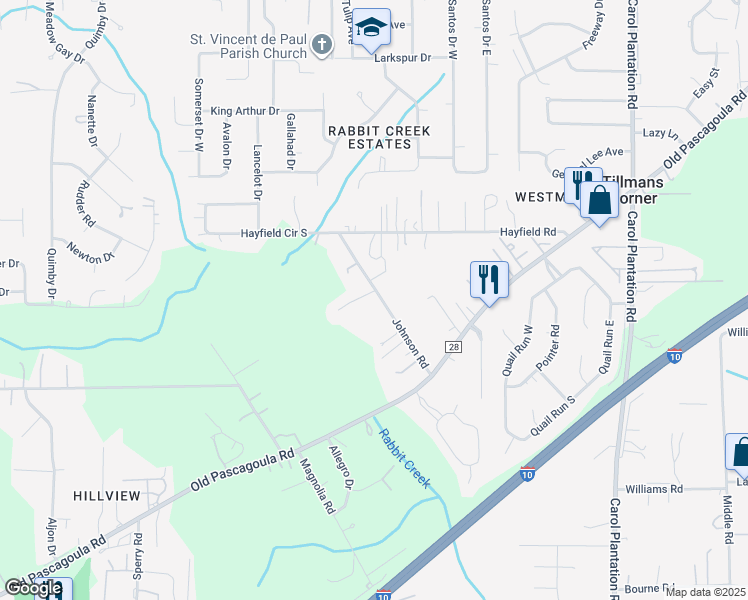 map of restaurants, bars, coffee shops, grocery stores, and more near 6582-6584 Rabbit Ct in Theodore