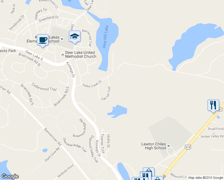 map of restaurants, bars, coffee shops, grocery stores, and more near 3560 Oak Hill Trail in Tallahassee