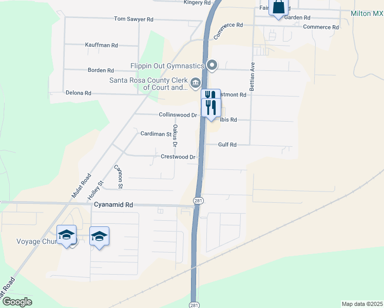 map of restaurants, bars, coffee shops, grocery stores, and more near 5684 Crestwood Drive in Milton