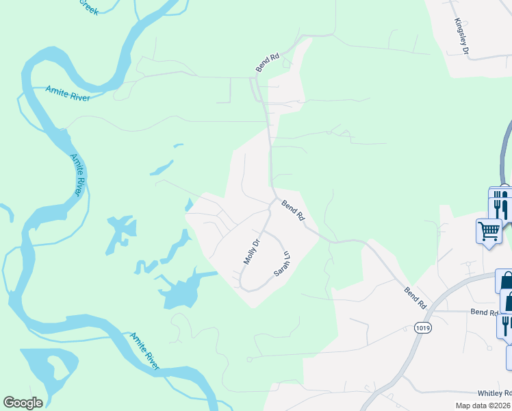 map of restaurants, bars, coffee shops, grocery stores, and more near 6913 Jim Rushing Road in Denham Springs
