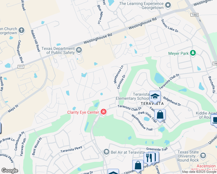 map of restaurants, bars, coffee shops, grocery stores, and more near 500 Windom Way in Georgetown