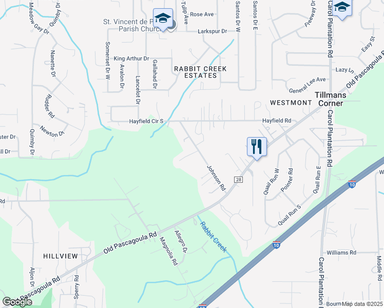 map of restaurants, bars, coffee shops, grocery stores, and more near 6584 Rabbit Ct in Theodore