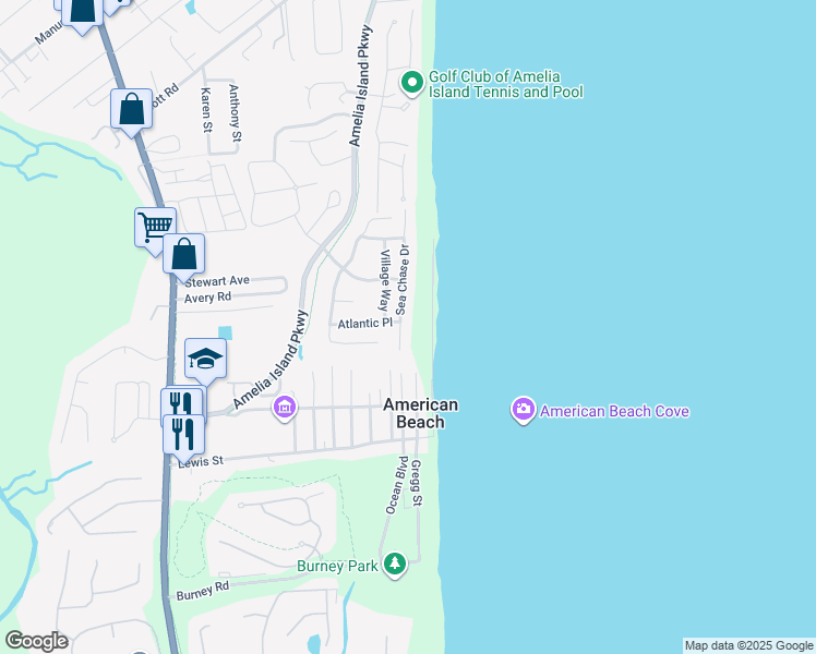 map of restaurants, bars, coffee shops, grocery stores, and more near 5276 Sea Chase Drive in Fernandina Beach