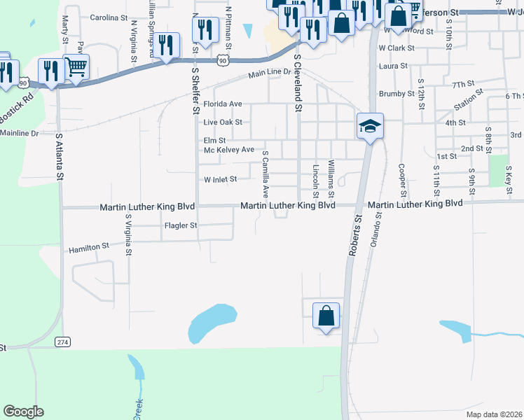 map of restaurants, bars, coffee shops, grocery stores, and more near South Camilla Avenue in Quincy