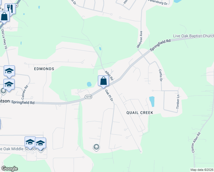map of restaurants, bars, coffee shops, grocery stores, and more near 9056 Springfield Road in Denham Springs