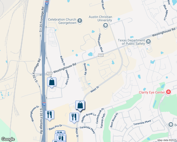 map of restaurants, bars, coffee shops, grocery stores, and more near 500 Westinghouse Road in Georgetown
