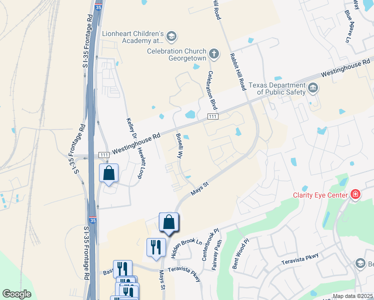 map of restaurants, bars, coffee shops, grocery stores, and more near 60312 Westinghouse Road in Georgetown