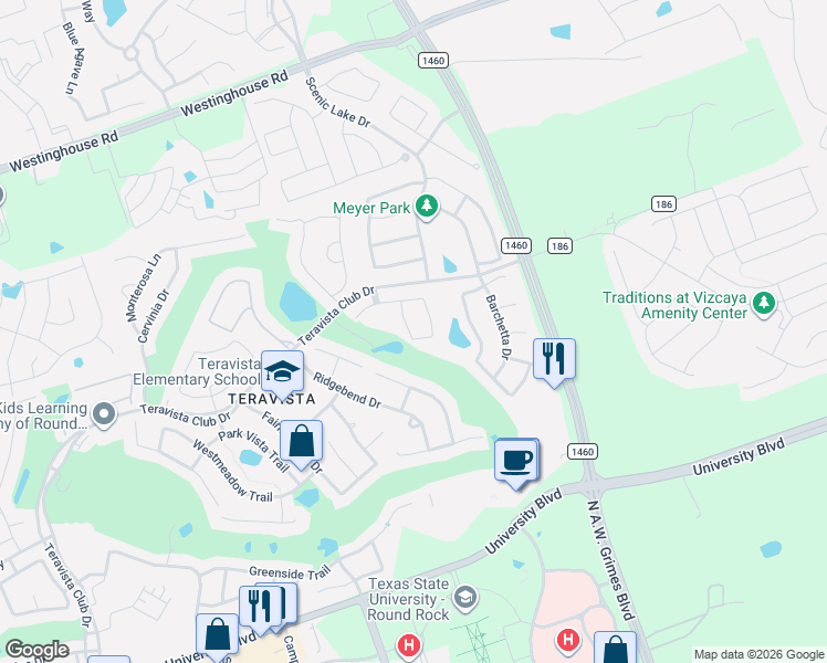 map of restaurants, bars, coffee shops, grocery stores, and more near 1962 Kempwood Loop in Round Rock