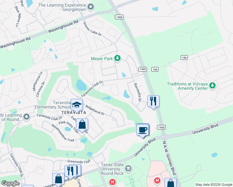 map of restaurants, bars, coffee shops, grocery stores, and more near 1962 Kempwood Loop in Round Rock