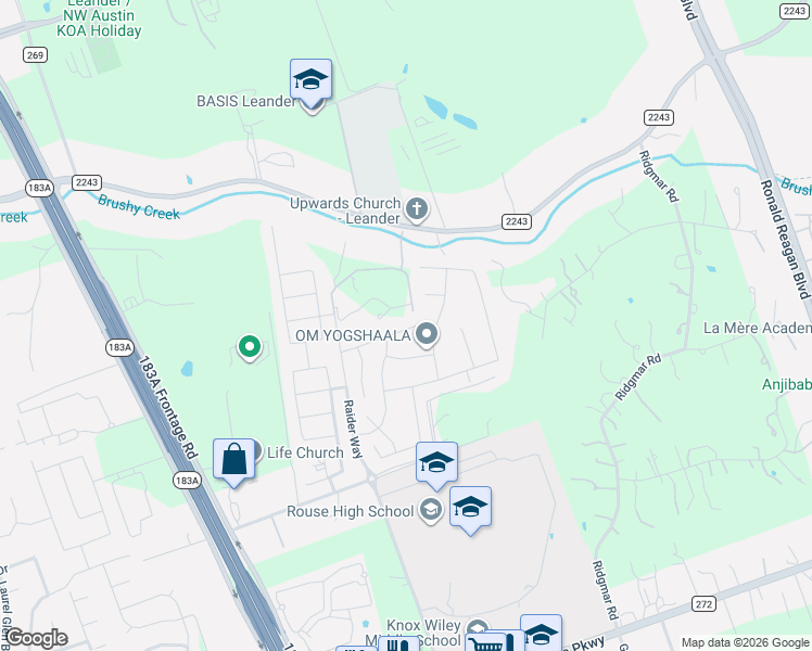 map of restaurants, bars, coffee shops, grocery stores, and more near 800 Mediterranean Drive in Leander