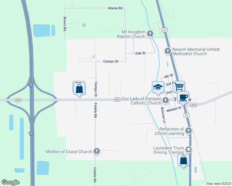 map of restaurants, bars, coffee shops, grocery stores, and more near 14265 Louisiana 442 in Tickfaw