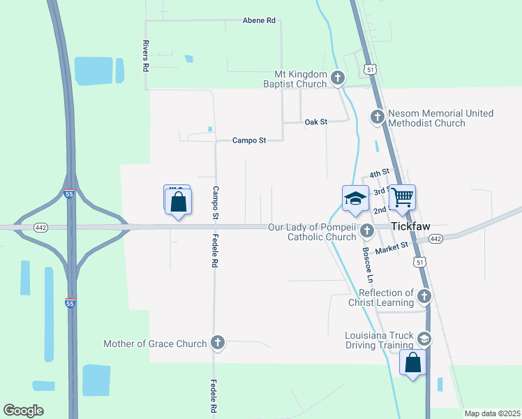 map of restaurants, bars, coffee shops, grocery stores, and more near 14265 Louisiana 442 in Tickfaw