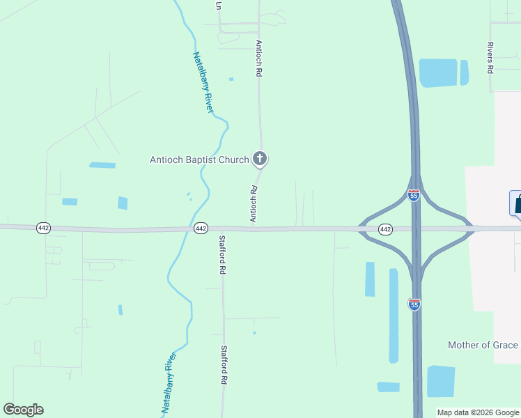 map of restaurants, bars, coffee shops, grocery stores, and more near 50052 Antioch Road in Tickfaw