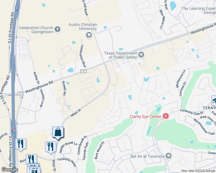 map of restaurants, bars, coffee shops, grocery stores, and more near 5041 North Mays Street in Georgetown