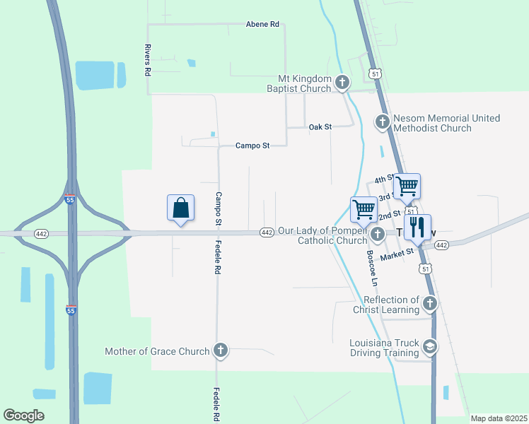 map of restaurants, bars, coffee shops, grocery stores, and more near 50060 Magee Lane in Tickfaw