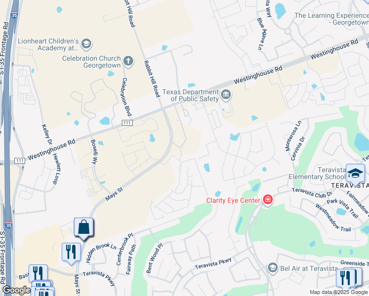 map of restaurants, bars, coffee shops, grocery stores, and more near 750 Westinghouse Road in Georgetown