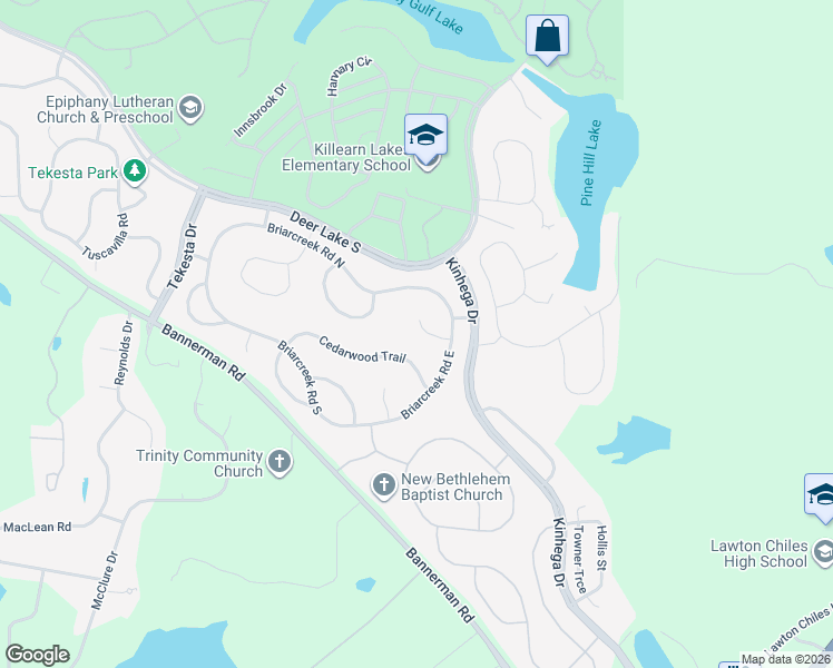 map of restaurants, bars, coffee shops, grocery stores, and more near 3517 Larkspur Lane in Tallahassee
