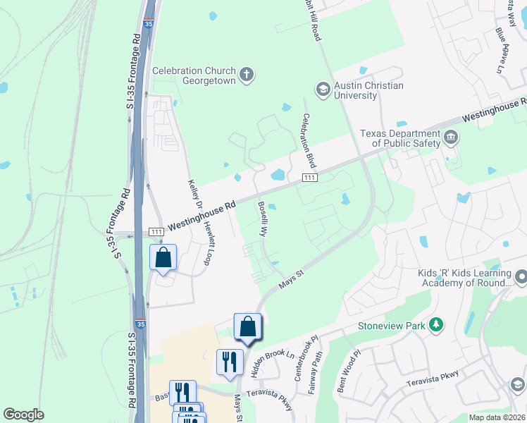 map of restaurants, bars, coffee shops, grocery stores, and more near 500 Westinghouse Road in Georgetown