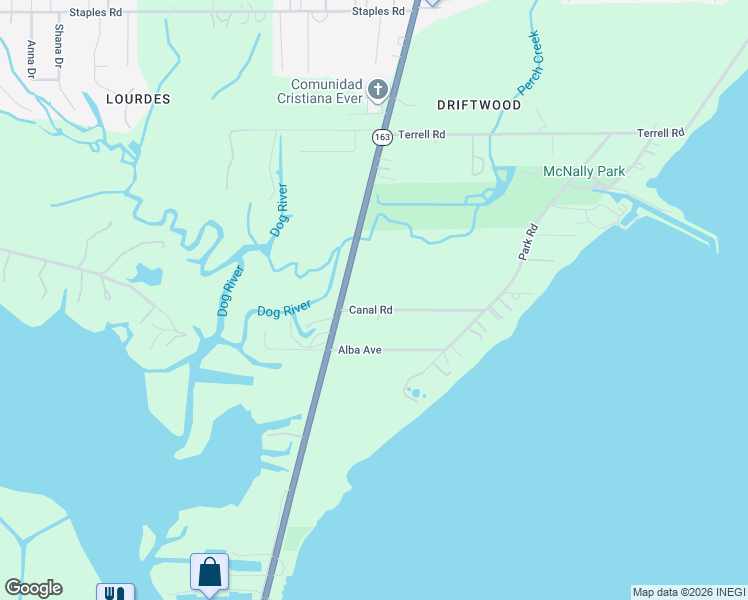 map of restaurants, bars, coffee shops, grocery stores, and more near 4465 Dauphin Island Parkway in Mobile