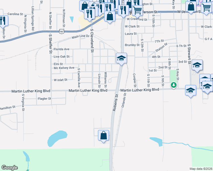 map of restaurants, bars, coffee shops, grocery stores, and more near 614 Williams Street in Quincy