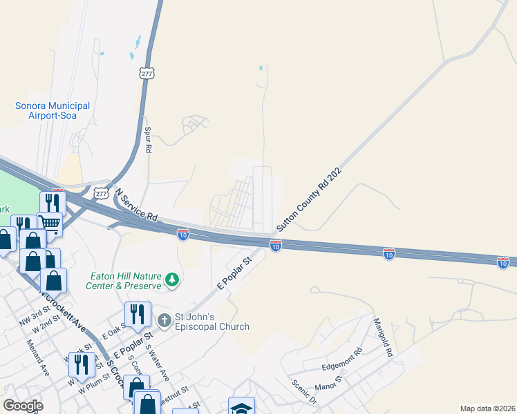 map of restaurants, bars, coffee shops, grocery stores, and more near 118 Deerwood Drive in Sonora