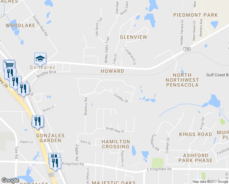 map of restaurants, bars, coffee shops, grocery stores, and more near 1405 Warbler Terrace in Gonzalez