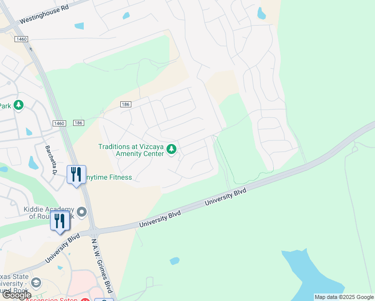 map of restaurants, bars, coffee shops, grocery stores, and more near 2711 Enza Court in Round Rock