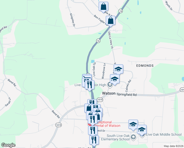map of restaurants, bars, coffee shops, grocery stores, and more near 35244 Live Oak Circle in Denham Springs