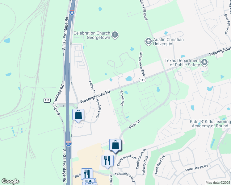 map of restaurants, bars, coffee shops, grocery stores, and more near 350 Westinghouse Road in Georgetown