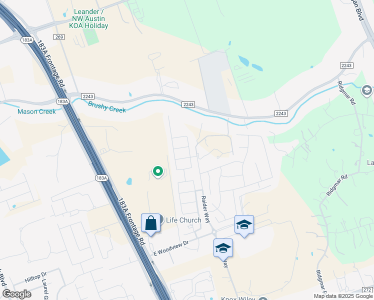 map of restaurants, bars, coffee shops, grocery stores, and more near 1628 Gerald Lane in Leander