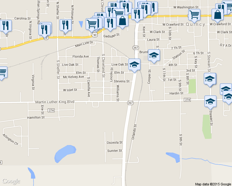 map of restaurants, bars, coffee shops, grocery stores, and more near 614 Williams Street in Quincy