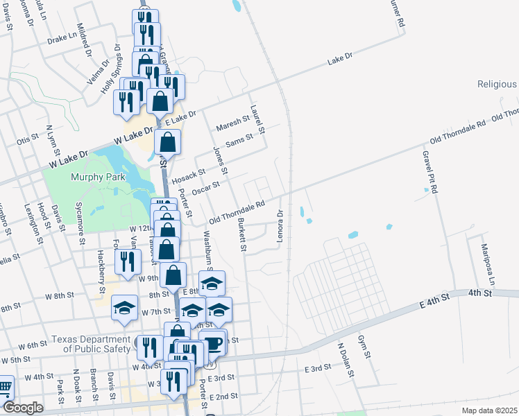 map of restaurants, bars, coffee shops, grocery stores, and more near 410 Old Thorndale Road in Taylor