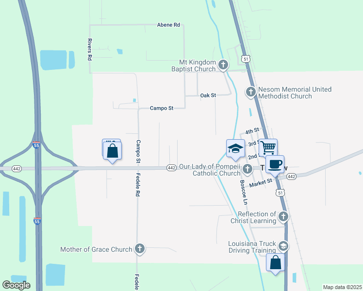 map of restaurants, bars, coffee shops, grocery stores, and more near 50060 Magee Lane in Tickfaw