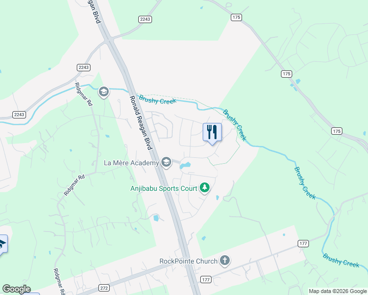 map of restaurants, bars, coffee shops, grocery stores, and more near 2816 Rabbit's Tail Drive in Leander
