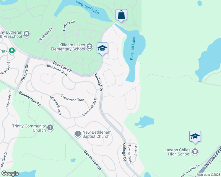 map of restaurants, bars, coffee shops, grocery stores, and more near 7709 Bass Ridge Trail in Tallahassee
