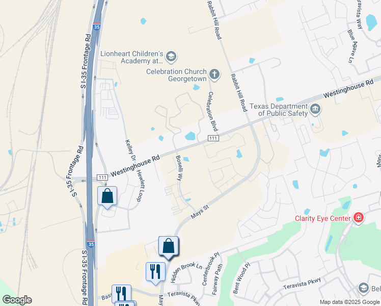 map of restaurants, bars, coffee shops, grocery stores, and more near 500 Westinghouse Road in Georgetown