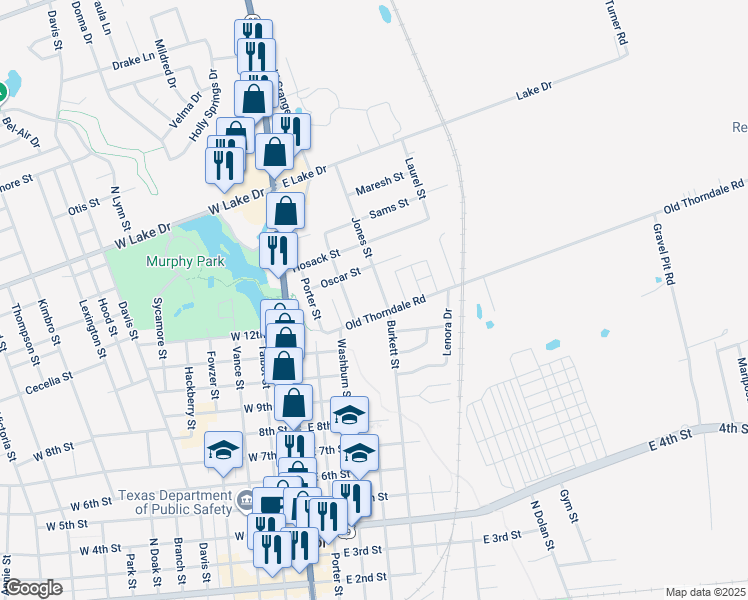 map of restaurants, bars, coffee shops, grocery stores, and more near 309 Old Thorndale Road in Taylor