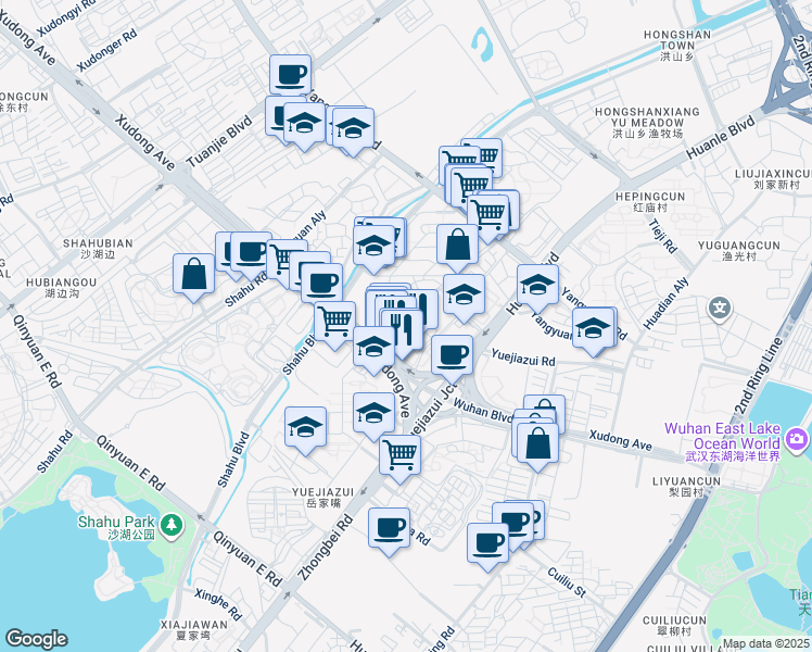 map of restaurants, bars, coffee shops, grocery stores, and more near Xu Dong Xiao Lu in Wu Han Shi
