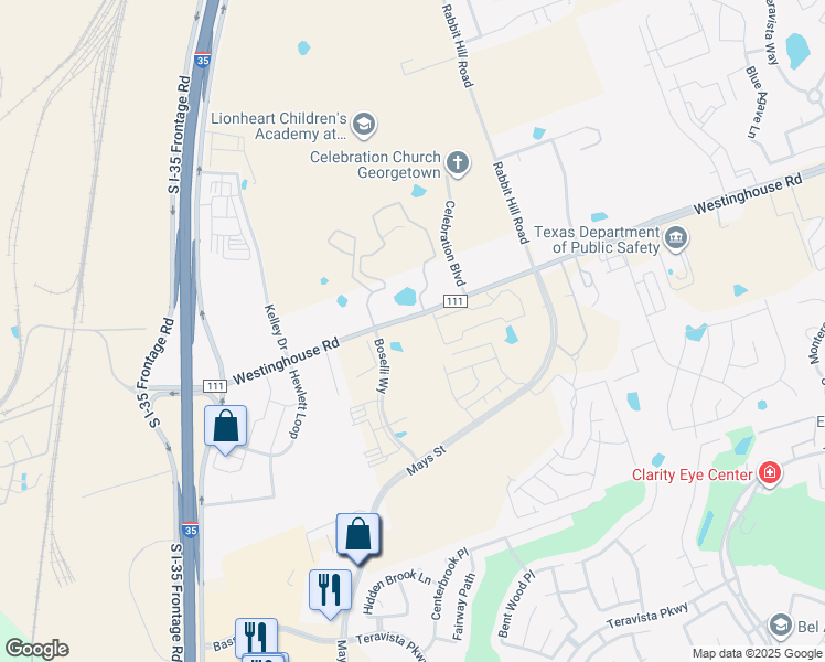 map of restaurants, bars, coffee shops, grocery stores, and more near 516 Westinghouse Road in Georgetown