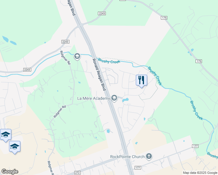 map of restaurants, bars, coffee shops, grocery stores, and more near 16760 Ronald W Reagan Boulevard in Leander