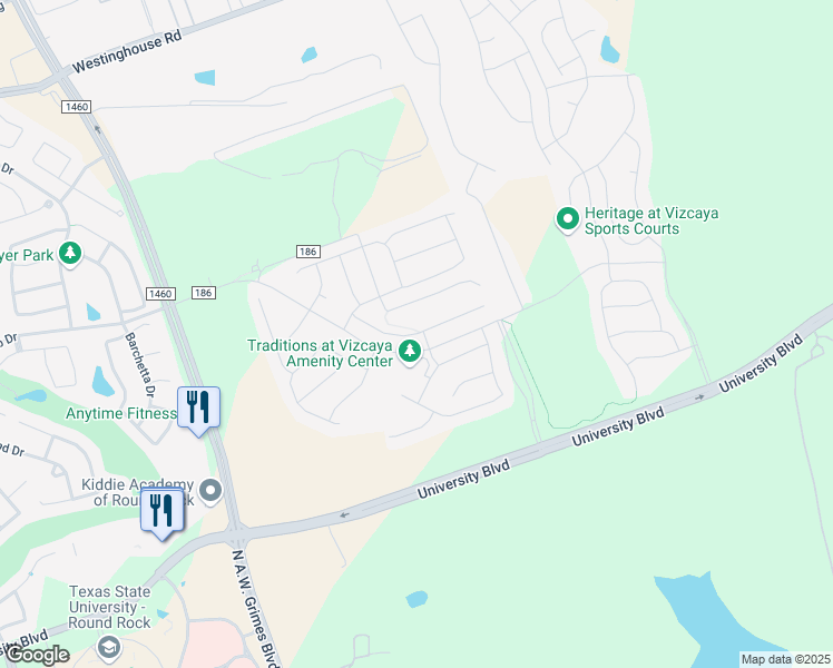map of restaurants, bars, coffee shops, grocery stores, and more near 2653 Enza Drive in Round Rock