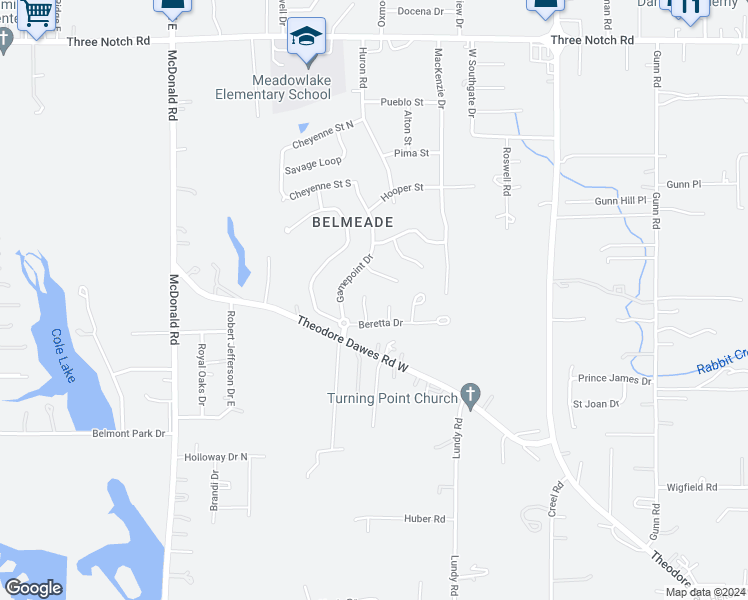map of restaurants, bars, coffee shops, grocery stores, and more near 5339 Cimmaron Court in Theodore