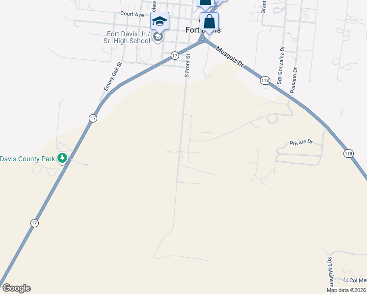 map of restaurants, bars, coffee shops, grocery stores, and more near Louchan in Fort Davis