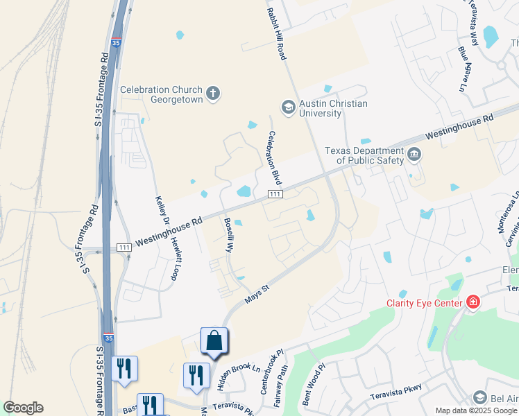 map of restaurants, bars, coffee shops, grocery stores, and more near 600 Westinghouse Road in Georgetown