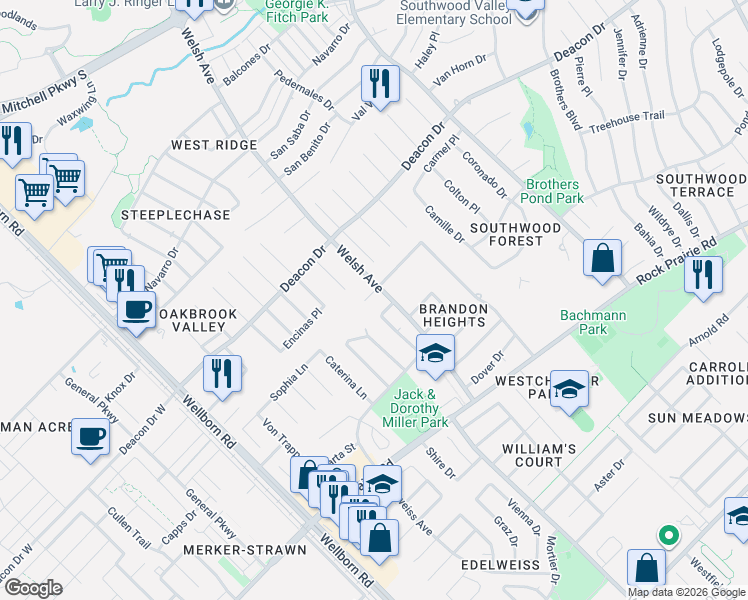 map of restaurants, bars, coffee shops, grocery stores, and more near 600 Sunflower Trail in College Station