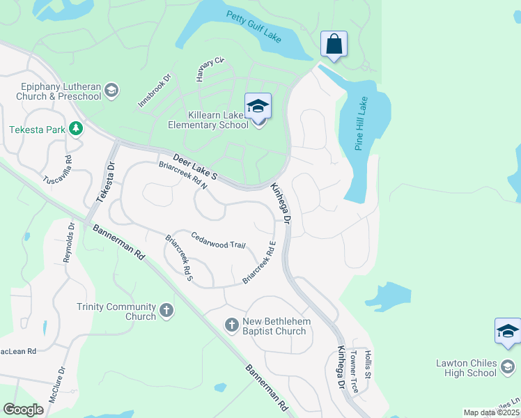 map of restaurants, bars, coffee shops, grocery stores, and more near 7718 Briarcreek Road North in Tallahassee